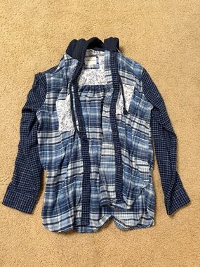 American Eagle Outfitters Blue Plaid Shirt with Floral Lining
